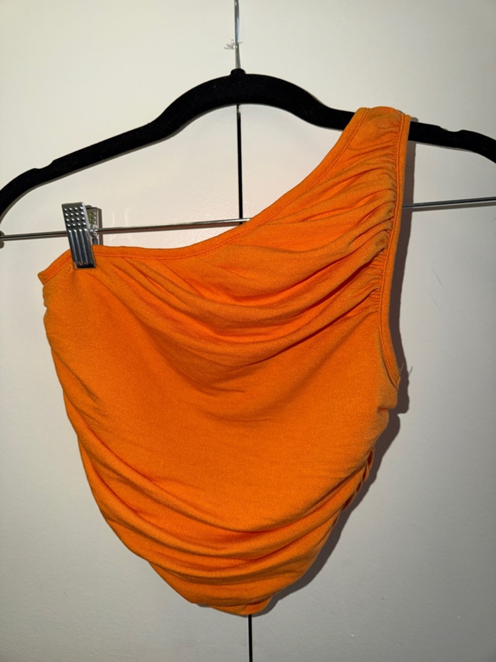 One-Shoulder Orange Ruched Top - Picture 2 of 2